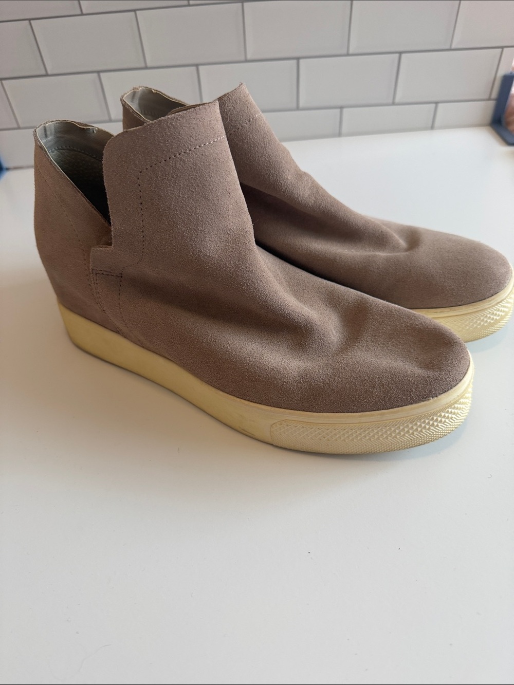 Steve Madden Taupe Suede Wedge Sneakers